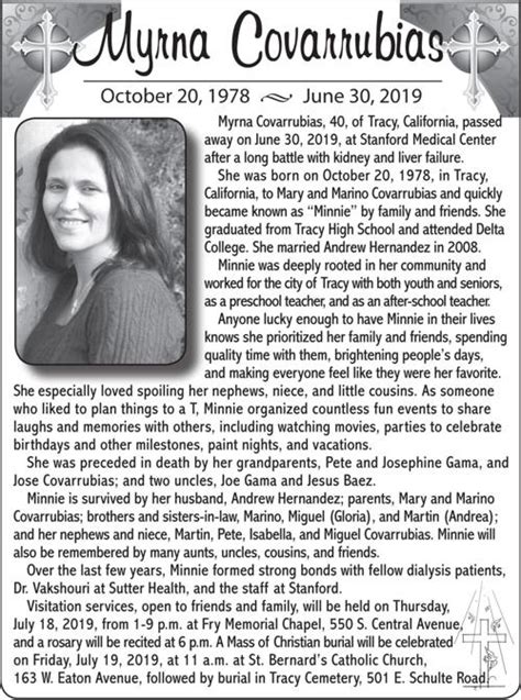 To qualify, the deceased must have lived or worked in Tracy or Mountain House. . Tracy press obituary